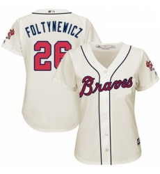 Womens Majestic Atlanta Braves 26 Mike Foltynewicz Replica Cream Alternate 2 Cool Base MLB Jersey 