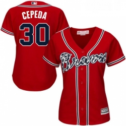 Womens Majestic Atlanta Braves 30 Orlando Cepeda Authentic Red Alternate Cool Base MLB Jersey