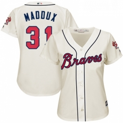 Womens Majestic Atlanta Braves 31 Greg Maddux Replica Cream Alternate 2 Cool Base MLB Jersey