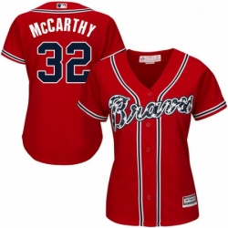 Womens Majestic Atlanta Braves 32 Brandon McCarthy Authentic Red Alternate Cool Base MLB Jersey 