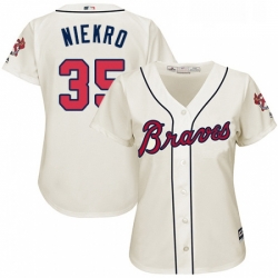 Womens Majestic Atlanta Braves 35 Phil Niekro Authentic Cream Alternate 2 Cool Base MLB Jersey