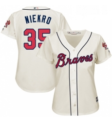 Womens Majestic Atlanta Braves 35 Phil Niekro Replica Cream Alternate 2 Cool Base MLB Jersey