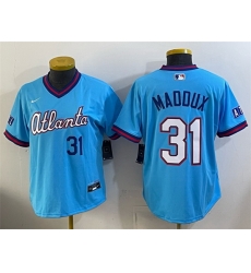 Youth Atlanta Braves 31 Greg Maddux Powder Blue 2026 City Connect Stadium Stitched Baseball Jersey Youth Atlanta Braves 31 Greg Maddux Powder Blue 2026 City Connect Stadium Stitched Baseball Jersey