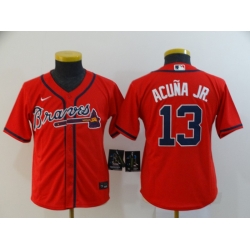 Youth Braves 13 Ronald Acuna Jr  Red Youth 2020 Nike Cool Base Jersey