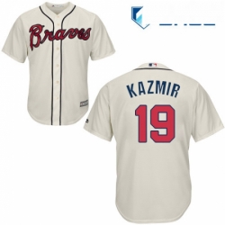 Youth Majestic Atlanta Braves 19 Scott Kazmir Authentic Cream Alternate 2 Cool Base MLB Jersey 