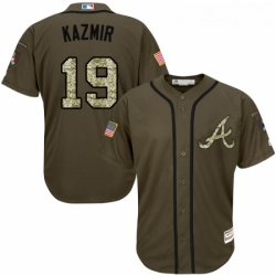 Youth Majestic Atlanta Braves 19 Scott Kazmir Authentic Green Salute to Service MLB Jersey 