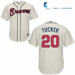 Youth Majestic Atlanta Braves 20 Preston Tucker Authentic Cream Alternate 2 Cool Base MLB Jersey 