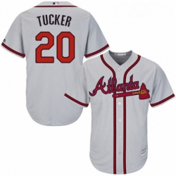 Youth Majestic Atlanta Braves 20 Preston Tucker Authentic Grey Road Cool Base MLB Jersey 