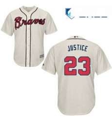 Youth Majestic Atlanta Braves 23 David Justice Authentic Cream Alternate 2 Cool Base MLB Jersey