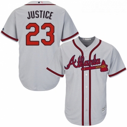 Youth Majestic Atlanta Braves 23 David Justice Authentic Grey Road Cool Base MLB Jersey