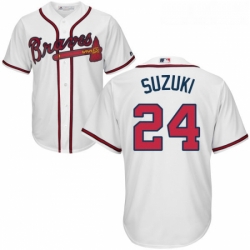 Youth Majestic Atlanta Braves 24 Kurt Suzuki Replica White Home Cool Base MLB Jersey