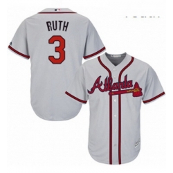 Youth Majestic Atlanta Braves 3 Babe Ruth Replica Grey Road Cool Base MLB Jersey