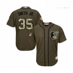 Mens Baltimore Orioles 35 Dwight Smith Jr Authentic Green Salute to Service Baseball Jersey 