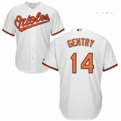 Mens Majestic Baltimore Orioles 14 Craig Gentry Replica White Home Cool Base MLB Jersey 