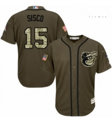 Mens Majestic Baltimore Orioles 15 Chance Sisco Authentic Green Salute to Service MLB Jersey 