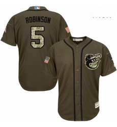 Mens Majestic Baltimore Orioles 5 Brooks Robinson Replica Green Salute to Service MLB Jersey