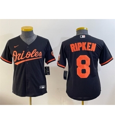 Youth Baltimore Orioles  8 Cal Ripken Jr Black Cool Base Stitched Baseball Jersey