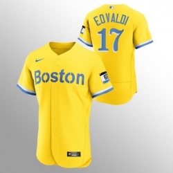 Men Boston Red Sox 17 Nathan Eovaldi Men Nike 2021 City Connect Gold Authentic MLB Jersey