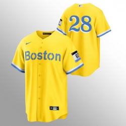 Men Boston Red Sox 28 J D  Martinez Men Nike 2021 City Connect Gold Fans Version MLB Jersey   No Name