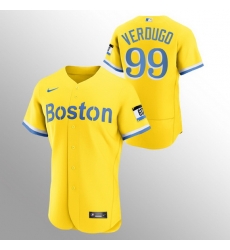 Men Boston Red Sox 99 Alex Verdugo Men Nike 2021 City Connect Gold Authentic MLB Jersey   No Name