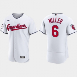 Men Cleveland Guardians 6 Owen Miller White Flex Base Stitched Jerse