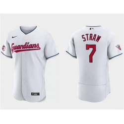 Men Cleveland Guardians 7 Myles Straw White Flex Base Stitched Jersey