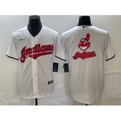 Men Cleveland Guardians White Team Big Logo Cool Base Stitched Jersey