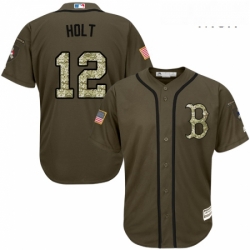 Mens Majestic Boston Red Sox 12 Brock Holt Authentic Green Salute to Service MLB Jersey