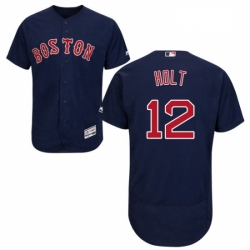 Mens Majestic Boston Red Sox 12 Brock Holt Navy Blue Alternate Flex Base Authentic Collection MLB Jersey