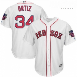 Mens Majestic Boston Red Sox 34 David Ortiz Replica White Home Retirement Patch Cool Base MLB Jersey