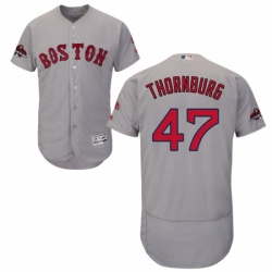 Mens Majestic Boston Red Sox 47 Tyler Thornburg Grey Road Flex Base Authentic Collection 2018 World Series Jersey 