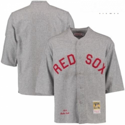 Mens Mitchell and Ness 1914 Boston Red Sox 3 Babe Ruth Authentic Grey Throwback MLB Jersey