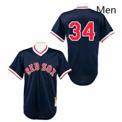 Mens Mitchell and Ness Boston Navy Blue Sox 34 David Ortiz Replica Navy Blue Throwback MLB Jersey