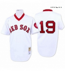 Mens Mitchell and Ness Boston Red Sox 19 Fred Lynn Replica White Throwback MLB Jersey