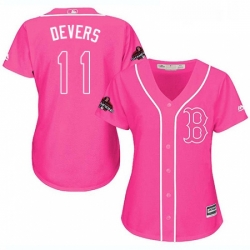 Womens Majestic Boston Red Sox 11 Rafael Devers Authentic Pink Fashion 2018 World Series Champions MLB Jersey 