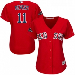 Womens Majestic Boston Red Sox 11 Rafael Devers Authentic Red Alternate Home 2018 World Series Champions MLB Jersey 