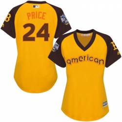 Womens Majestic Boston Red Sox 24 David Price Authentic Yellow 2016 All Star American League BP Cool Base MLB Jersey