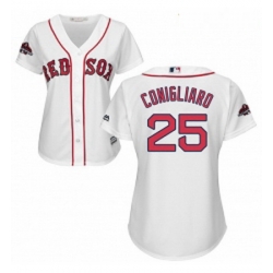 Womens Majestic Boston Red Sox 25 Tony Conigliaro Authentic White Home 2018 World Series Champions MLB Jersey 