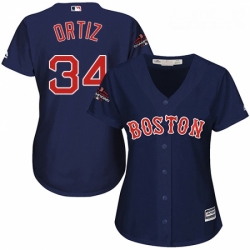 Womens Majestic Boston Red Sox 34 David Ortiz Authentic Navy Blue Alternate Road 2018 World Series Champions MLB Jersey