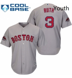 Youth Majestic Boston Red Sox 3 Babe Ruth Authentic Grey Road Cool Base 2018 World Series Champions MLB Jersey