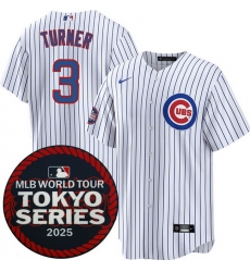 Men Chicago Cubs 3 Justin Turner White 2025 World Tour Tokyo Series Home Stitched Baseball Jersey