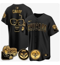 Men Chicago Cubs Harry Caray Limited Black Gold Holy Cow Patch Jersey