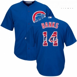 Mens Majestic Chicago Cubs 14 Ernie Banks Authentic Royal Blue Team Logo Fashion Cool Base MLB Jersey