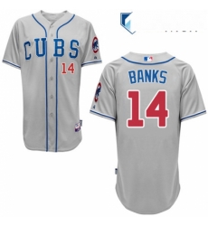 Mens Majestic Chicago Cubs 14 Ernie Banks Replica Grey Alternate Road Cool Base MLB Jersey