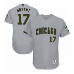 Mens Majestic Chicago Cubs 17 Kris Bryant Grey Memorial Day Authentic Collection Flex Base MLB Jersey