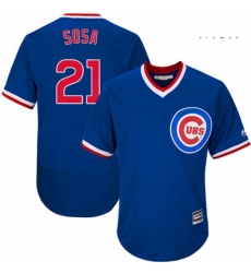 Mens Majestic Chicago Cubs 21 Sammy Sosa Replica Royal Blue Cooperstown Cool Base MLB Jersey