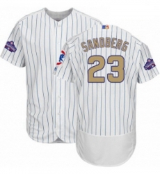 Mens Majestic Chicago Cubs 23 Ryne Sandberg Authentic White 2017 Gold Program Flex Base MLB Jersey