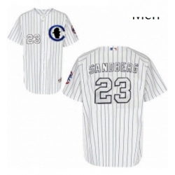 Mens Majestic Chicago Cubs 23 Ryne Sandberg Replica White Sliver NO 3 Patch MLB Jersey