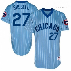 Mens Majestic Chicago Cubs 27 Addison Russell Authentic Blue Cooperstown Throwback MLB Jersey