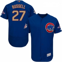 Mens Majestic Chicago Cubs 27 Addison Russell Authentic Royal Blue 2017 Gold Champion Flex Base MLB Jersey 